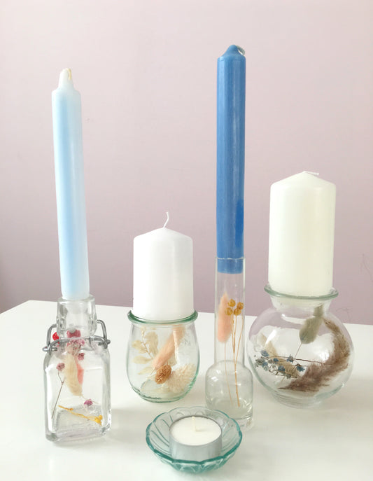Kerzenständer mit Trockenblumen DIY